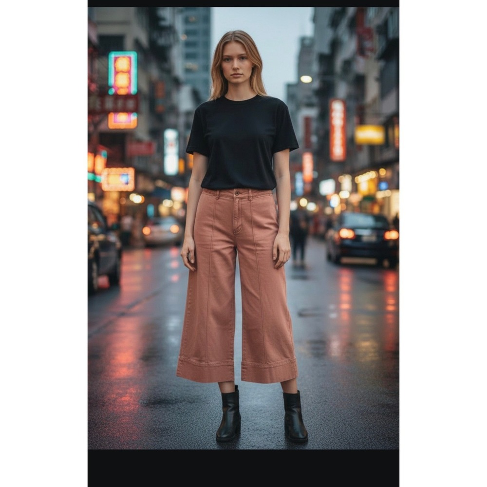 Anthropologie Chino Size 10 Pants Terracotta Pink Wide Leg High Rise Crop #1075